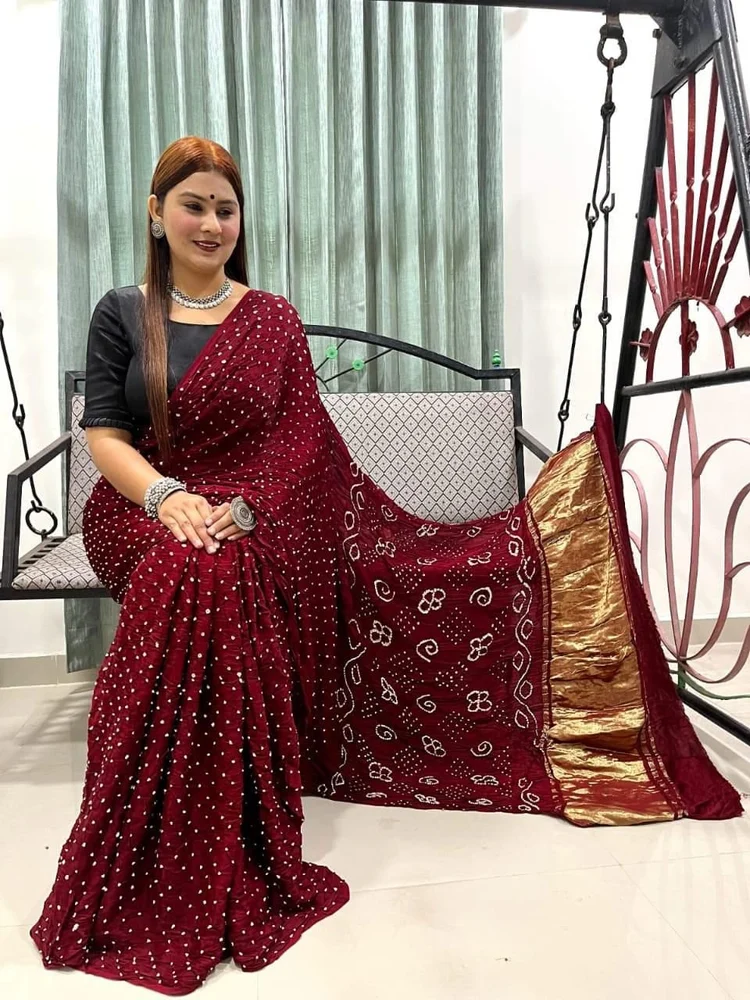Gajji Silk Bandhani Saree - Image 4